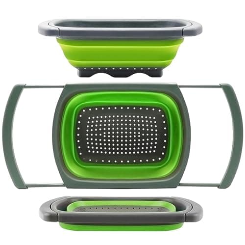 Qimh Colander collapsible, Colander Strainer Over The Sink Vegetable Fruit Strainer Basket (6 Quart) with Extendable Handles, New Kitchen Essentials