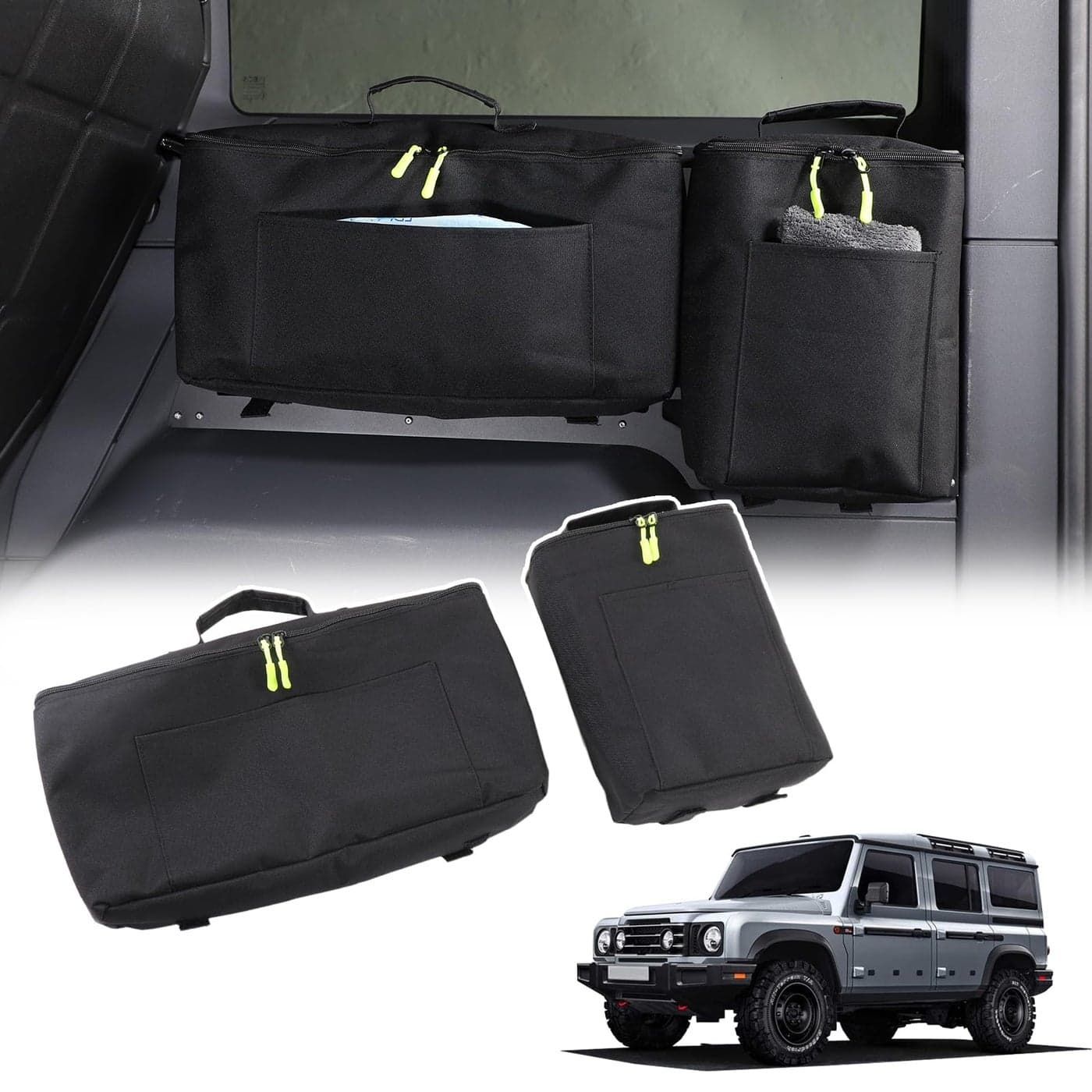Tumukiw Car Trunk Organizer Compatible with INEOS Grenadier 20202024 Black Trunk Right Side Storage Basket Hanging Bag Trunk Storage Box Backseat 600D Oxford Cloth LargeCapacity Interior Accessories