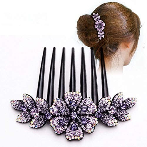 MAYCREATE® Hair Clips for Women Flower Hair Comb Pins Slide Hair Clips for Girls Crystal Barrettes Bridal Charm Hair Accessories - 1Pc, Dark Purple