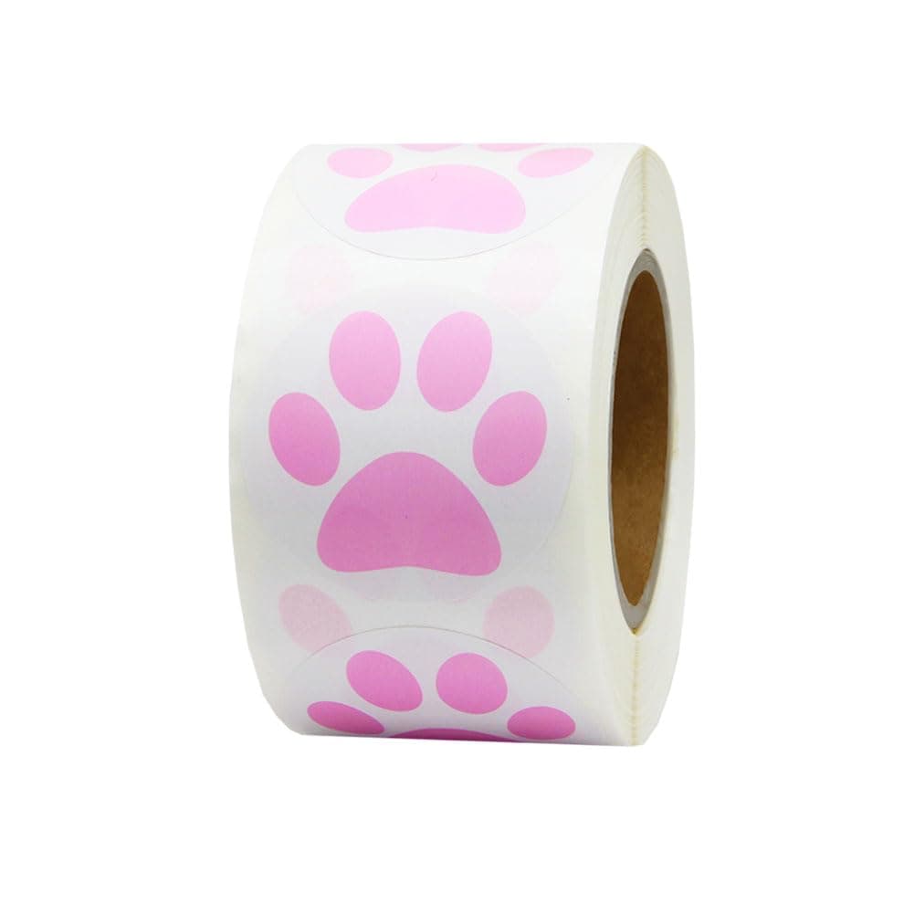 Hcode 15 Round Pink Bear Paw Print Dog Puppy Paw Stickers 500 Pieces per Roll