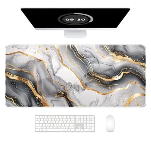 Auhoahsil Ultra Large Gaming Mousepad, XXL Desk Mat, Pretty Extended Full Size Desktop Matt for Keyboard, Laptop & Computer, 35.5 x 15.7 in, White Gray Marble