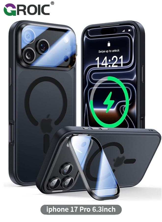 iPhone 17 Pro 6.3inch Case with Camera Cover Stand,Translucent Magnetic iPhone 17 Pro Phone Cover,Drop Protection iPhone 17 Pro Phone Shell, iPhone 17 Pro Phone Case 6.3 Inch