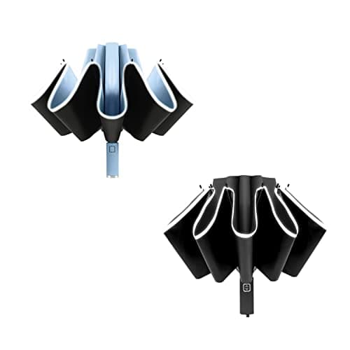 BAODINI Inverted UV Protection Umbrella for Rain and Sun Medium Size 46 inch arc Canopy UPF 50+ Rverse Compact Umbrella Auto Open Close for Travel