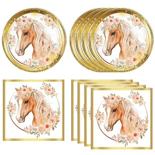 40PCS Horse Birthday Party supplies HorseParty Favors Include Party Plates and Napkins Cowgirl Wild Horse Party Birthday Tableware Decorations for Girls Baby Shower Serve 20