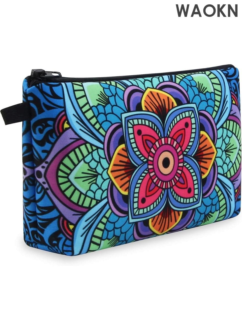 Small Makeup Bag for Women - Waterproof Travel Cosmetic Pouch with Zipper Closure - Portable Toiletry Bag for Essentials, Jewelry & Skincare - Compact Organizer for Purse, Gym & Weekend Trips (Dark Blue Floral Print, 1 Pack)
