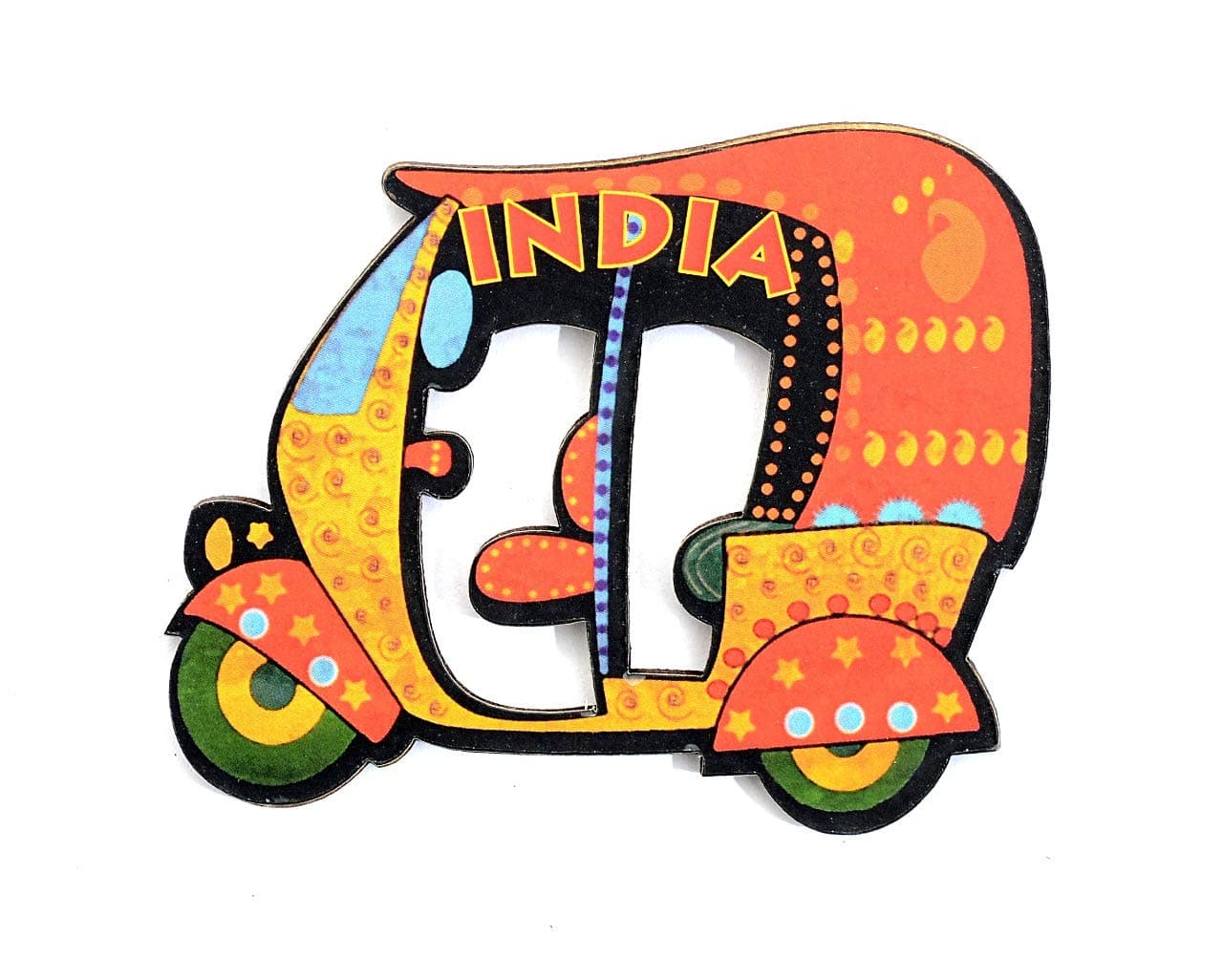 Wooden Auto Rickshaw Delhi Fridge Magnet (Multicolour)