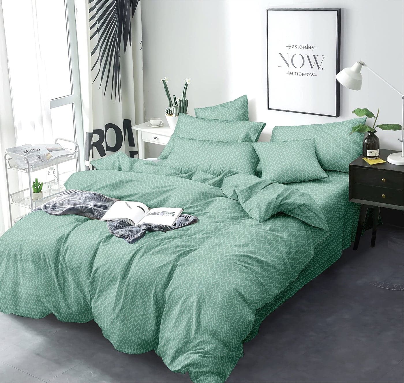 Morado® Premium Glace Cotton King Duvet Cover Plain Solid Duvet Cover/Quilt Cover/Comforter Zipper Cover/Rajai Cover for Home, Hotel and Resort (GreenZigZag_002)