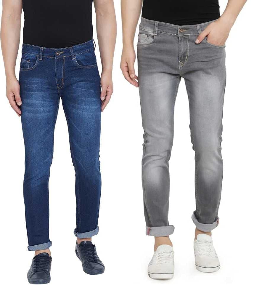Ben Martin Men's Mid Rise Pack of 2 Regular Fit Stretchable 38 Size Dark Blue & Grey Casusal Denim Combo Jeans Pant , CMB-4