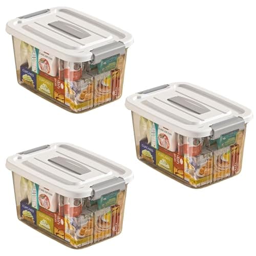 Ash & Roh Multipurpose Plastic Storage Container with Lockable Lid & Wheels, Stackable Clear Organizer Bin for Clothes, Toys, Office & Garage Storage (25CM*17Cm*13CM) (pack of 3, 1 num transparent)