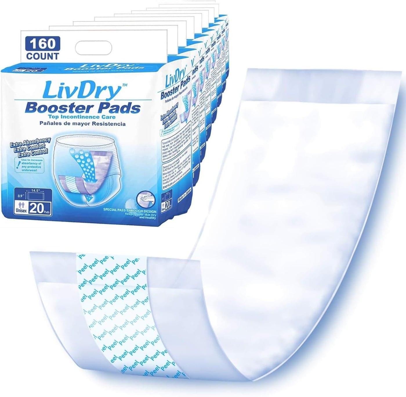 Incontinence Booster Pads Use with Adult Diapers for Women and Men Extra Comfort Softness Disposable Pad 160 Count Regular Length