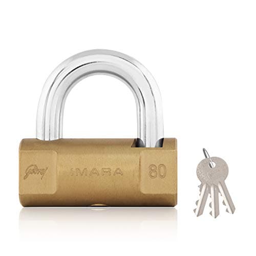 Godrej 80 mm Imara Padlock with 3 Keys, Brass Finsih Lock for Shutters, Grills & Main Doors (Gold, Pack of 1)