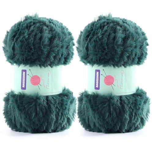 2 Skeins Soft Chunky Fluffy Fuzzy Faux Fur Yarn for Crocheting Eyelash Furry Yarn for Knitting Blankets Scarves and Sweaters 35 Oz75 Yards Per RollAvocado Green