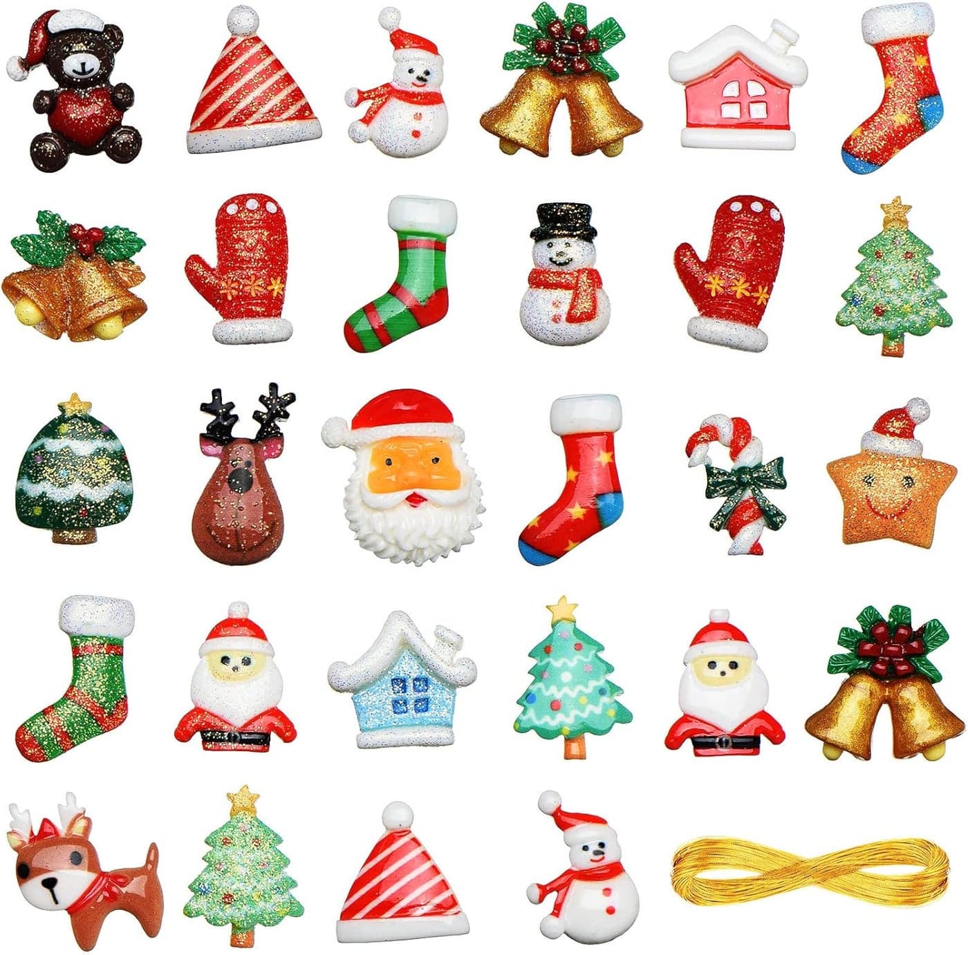 EBOOT 100 Pieces Mini Resin Christmas Ornament Miniature Kit Resin Snowflake Snowman Santa Ornament for Christmas Tree Decoration