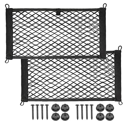 2 Pack Universal Mesh Cargo Net,BetterJonny Stretchable Elastic Automotive Cargo Nets with 8 Pieces Mounting Screws and Hooks for Car Trunk Storage Mesh Pocket Net (Black)