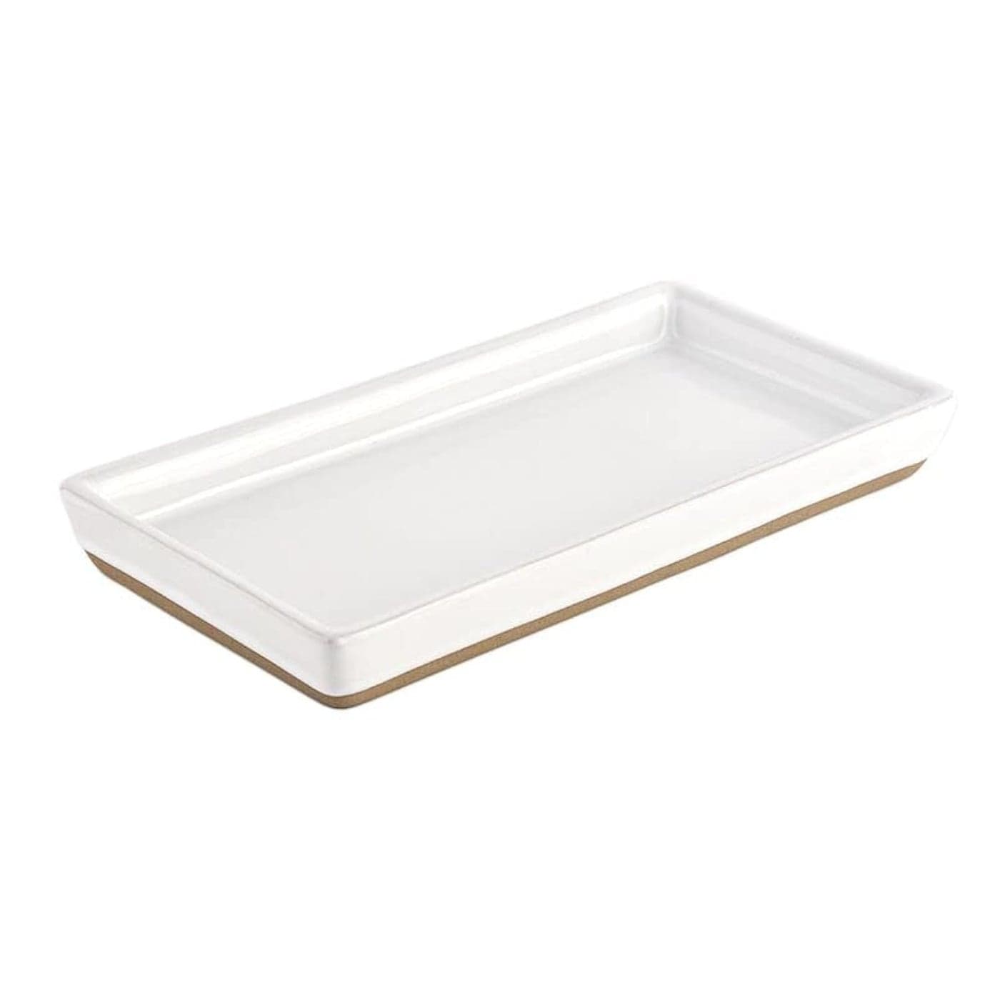 Sweet Water Decor Stoneware Tray for Home White Kitchen and Bathroom Dispenser Holder Jewelry Dish Glass Soap Holder for Bottles Long Plate for Counter Tops Vanity Dcor
