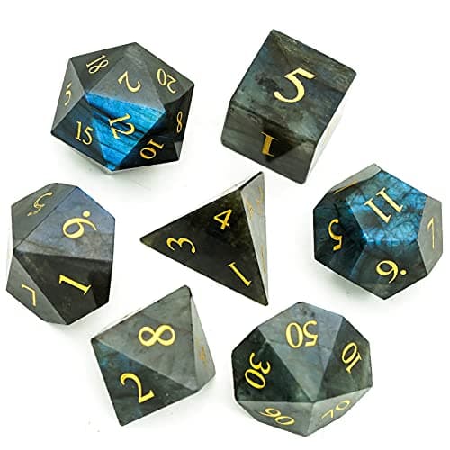 UDIXI Gemstone DND Dice Set 7PCS Natural Stone DD Dice with Gift Case for Role Playing Games and Other Tabletop Games Labradorite