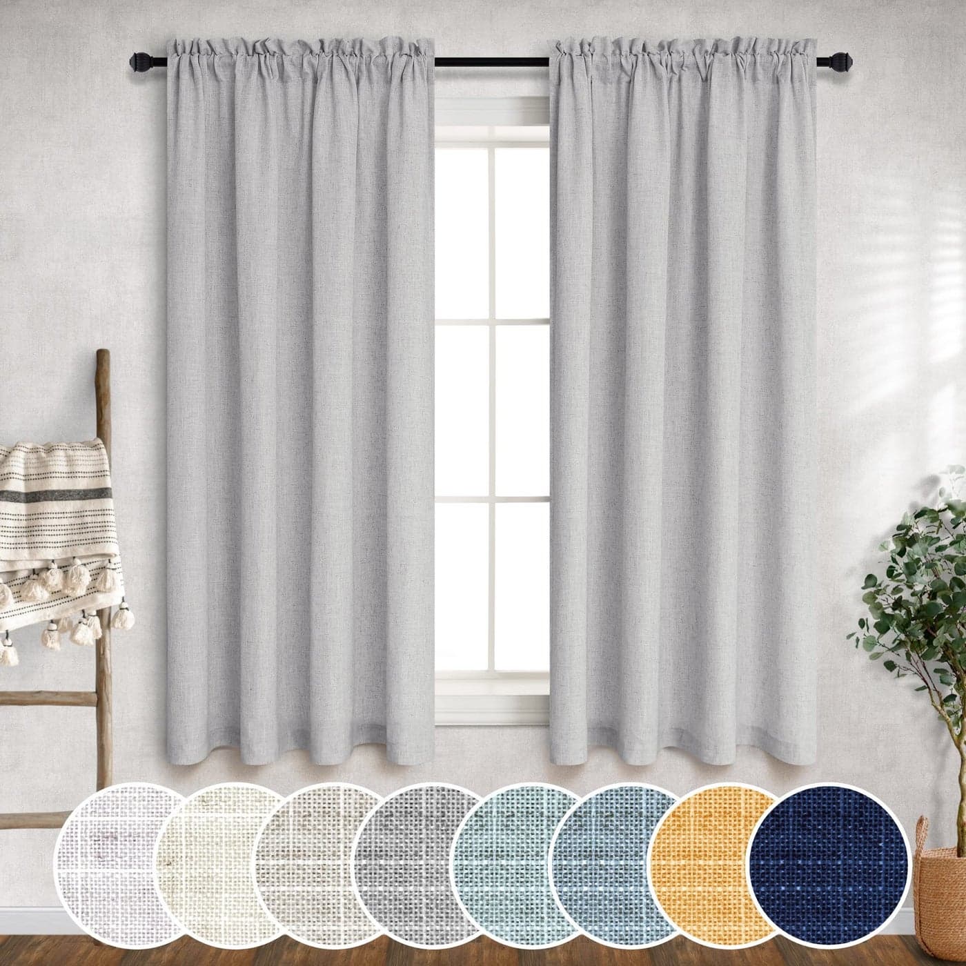 Gray Curtains 2 Panels Sets 45 Inch Length for Kitchen Door Rod Pocket Flax Linen Semi Sheer Short Fresh Decent Soft Grey Contemporary Curtain for Living Room Bathroom Apartment Front Entryway 52x45