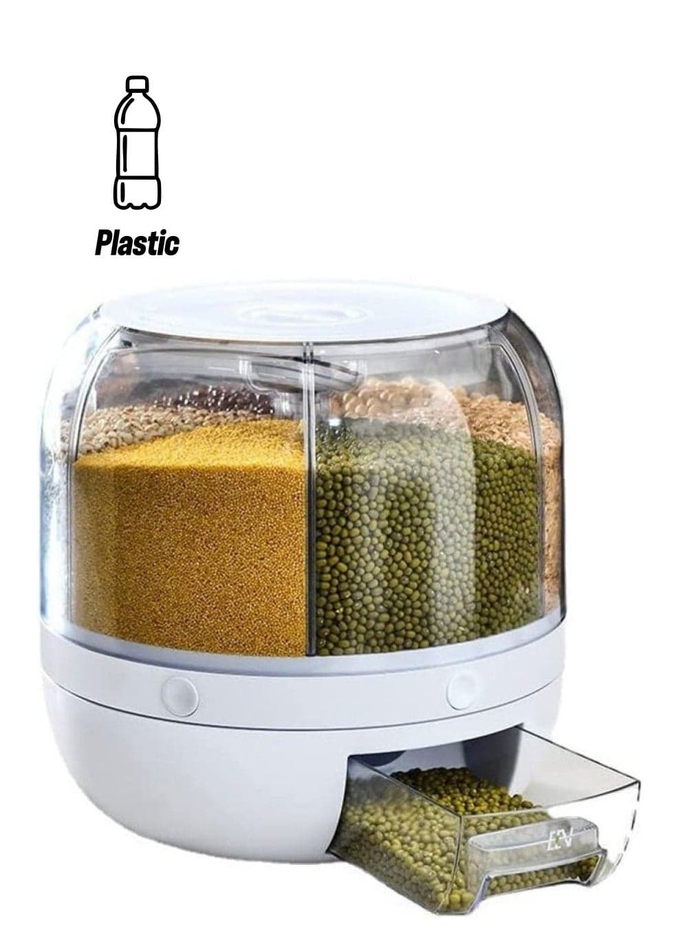 Cereal Box, 8.2 Quart Rotatable Rice Box, 6 Compartment Dry Grain Box with Measuring Cup, Rice ,Kitchen Small Grains, Beans