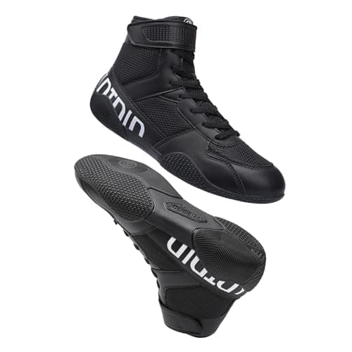 Mens Wrestling Shoes with LightweightSdtdid Boxing Shoes for Gym Training PowerliftingEtc Black