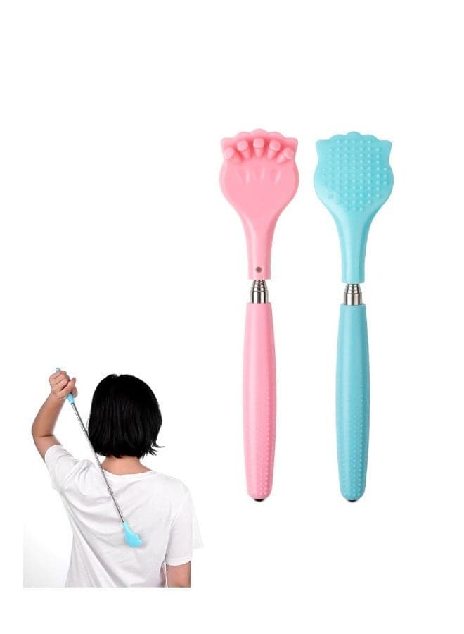 2Pcs Back Scratchers, Portable Extendable Telescopic Metal Back Scratchers Cat Claw Pink, Blue