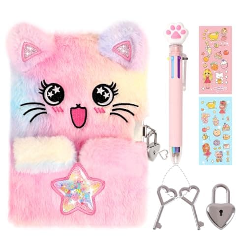 PrinBarBee Cat Diary for Girls with Lock and KeysTieDye Fuzzy Journal for KidsHardcover Fluffy Locking Notebook for Writing and Drawing412 Year Old Girl Birthday A StarCat