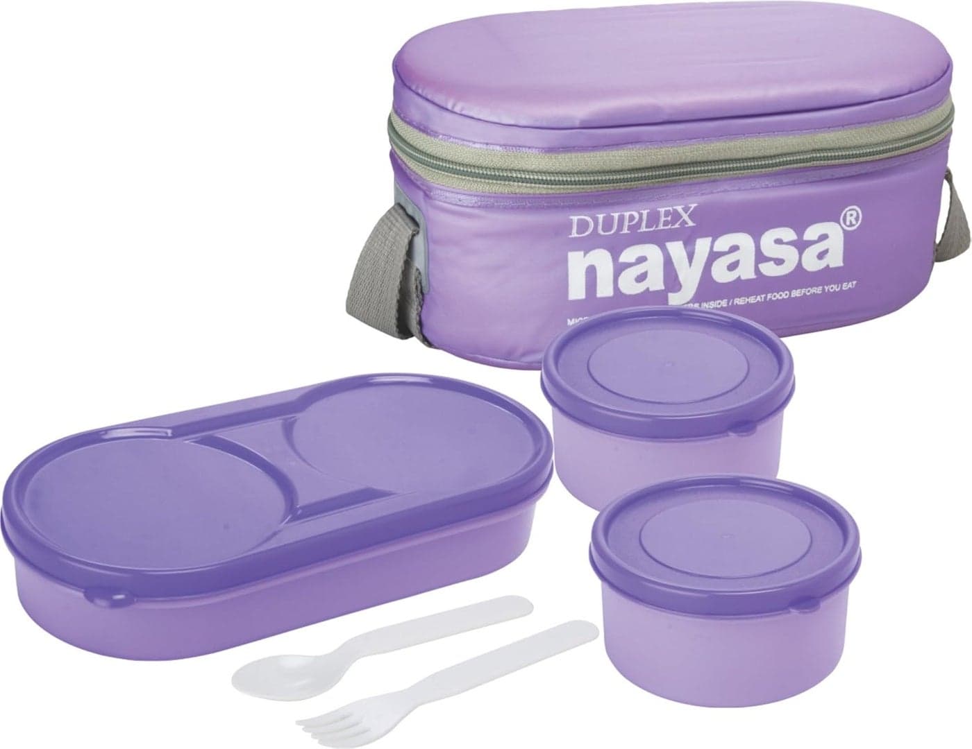 Nayasa Plastic Duplex Softline Lunch Box, 3 Pieces, Purple, 350 ml