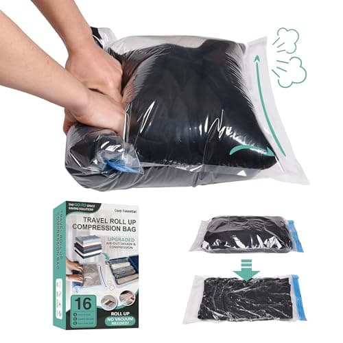 Compression Bags for Travel - Travel Essentials - 16 Pack Space Saver Bags - No Vacuum Needed - Compression Packing Bags for Cruise Accessories