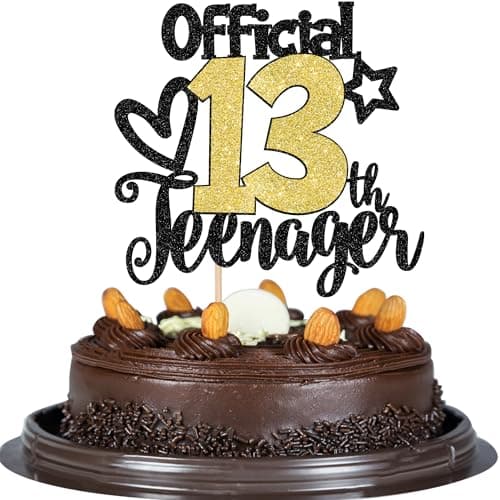 Rsstarxi 1 Pack Official Teenager 13th Birthday Cake Topper Glitter Cheers to 13 Year Old Cake Pick Number 13 Fabulous 13 Birthday Cake Decoration for Teens 13th Birthday Party Decorations Black Gold