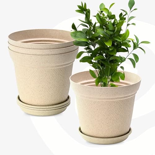 Eha Set of 4 Earth-Friendly Aura 8 Inch pots and Planters | Bamboo Based | UV Protected | for Indoor, Home Decor, Outdoor, Balcony & Garden | Sandcastle