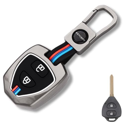 KEYCEPT Metal Alloy Key Cover Compatible with Toyota Innova, Fortuner, Corolla 2 Button Remote Key with Keychain (Short Keychain).