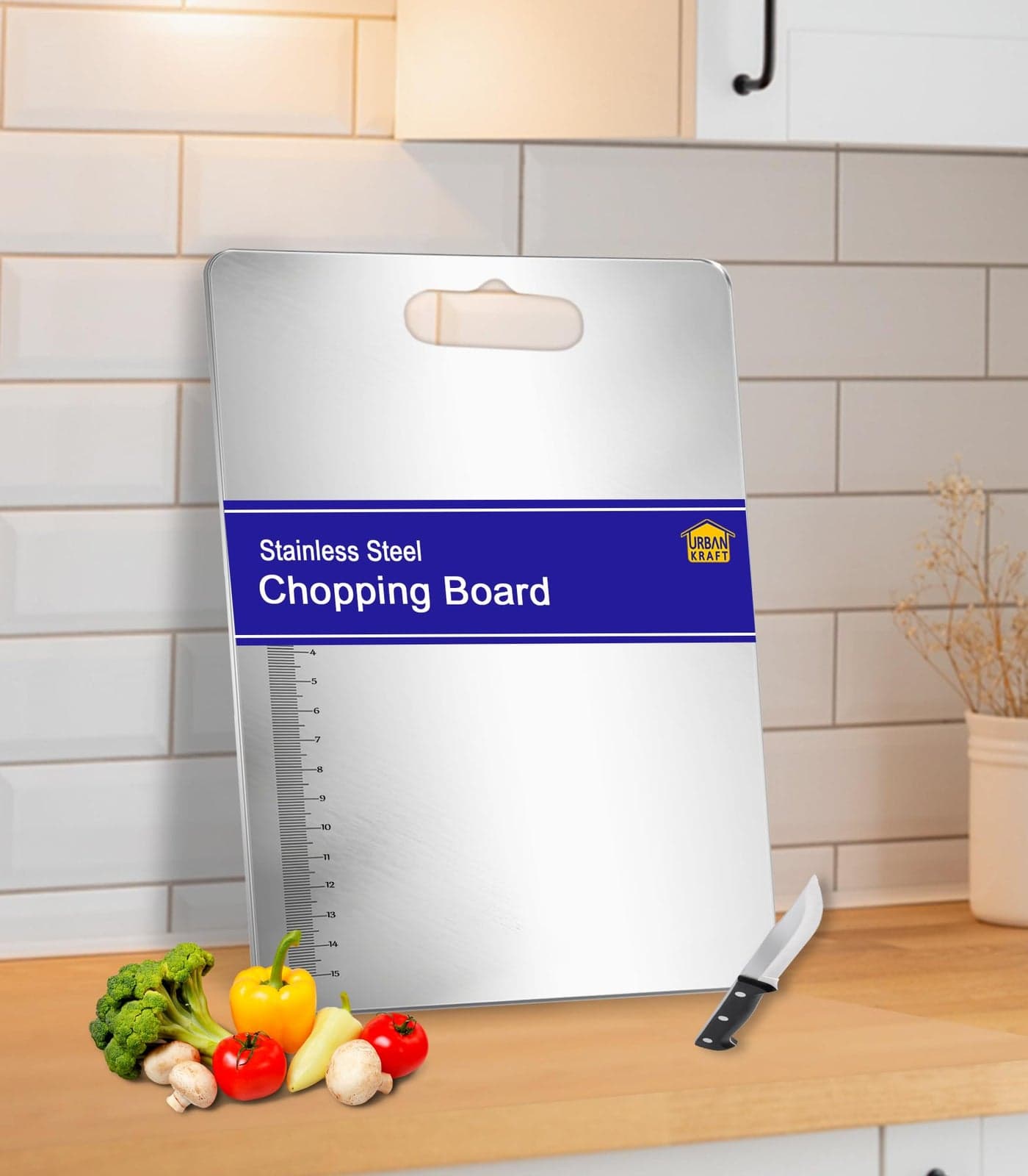 URBAN KRAFT Stainless Steel Chopping Board for Kitchen |Cutting Board for Vegetables, Fruits Cutter, Meat Chopper Boards, Premium Metal Chopping Board (31.8CM X 21CM)