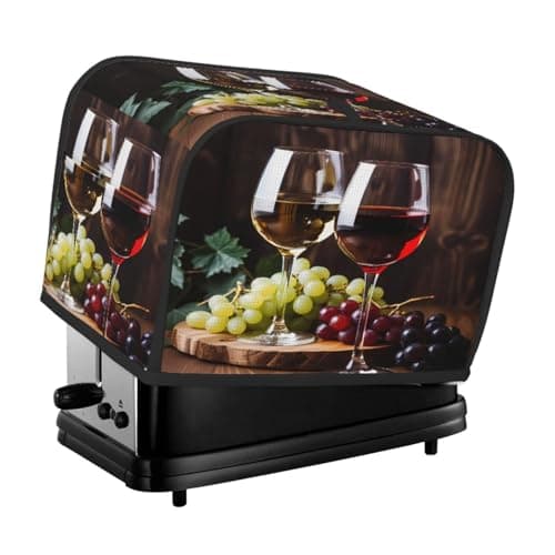 DXTKWL Toaster Cover 2 Slice Red Wine Glass Grapes Waterproof Appliance Cover with Hang Loop Bread Baker Toaster Cover for Kitchen