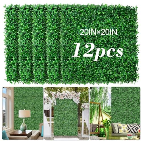 AOKIE 20"X20" Artificial Grass Wall, 12Pcs Boxwood Hedge Wall Panels UV-Anti Grass Backdrop Wall Decor, Greenery Privacy Hedge Screen for Indoor Outdoor Patio Balcony, Party Garden Fence Decor