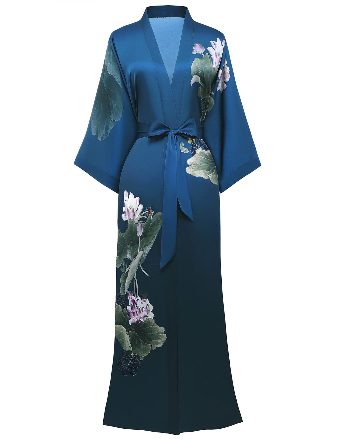ProDesign Long Satin Nightgown and Cardigan with Kimono Inspired Silky Bathrobe