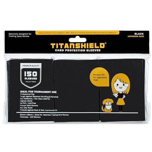 TitanShield 150 SleeveBlack Small Japanese Sized Trading Card Sleeves Deck Protector Compatible with YuGiOh Cardfight Vanguard Photocards