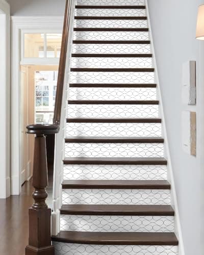 FLFK Modern Grid Stair Stickers - Set of 15, Peel and Stick Stair Riser Decals, 39.3"x7.08"