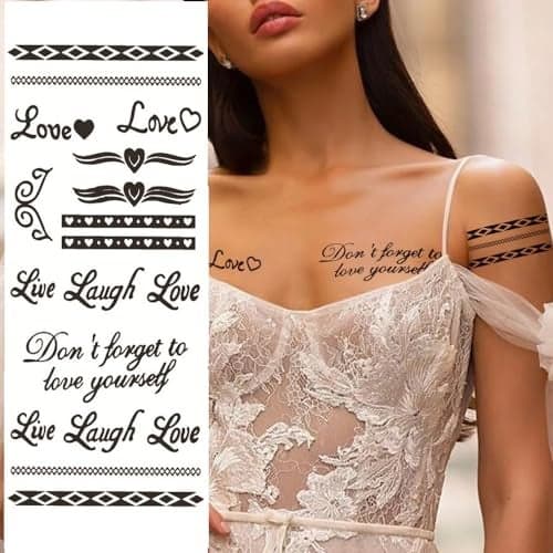 S.A.V.I Live Laugh Love Temporary Tattoo | Waterproof Arm & Body Sticker for Men & Women, 21x10cm