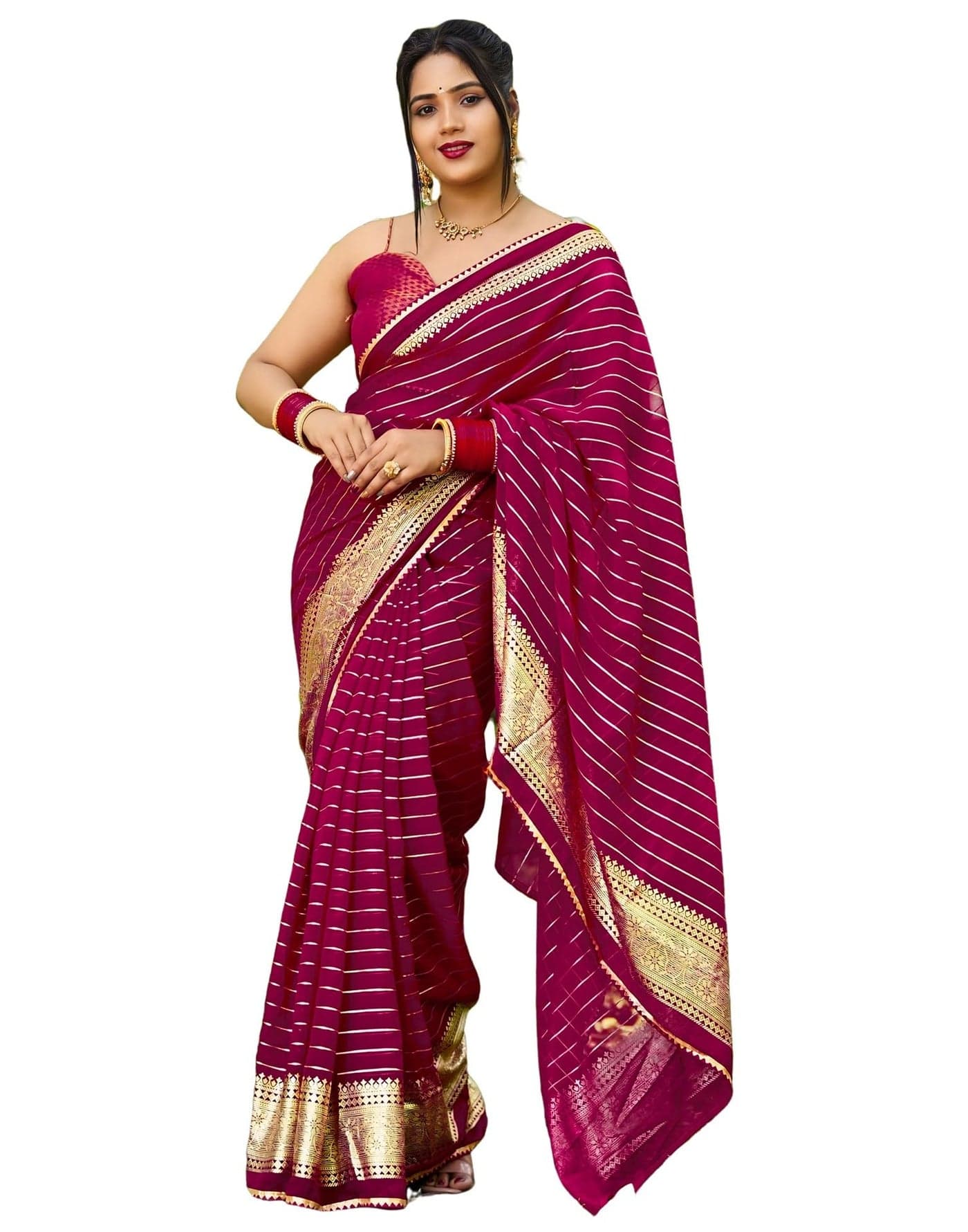SIRIL Women's Georgette Leheriya Saree With Unstitched Blouse Piece(4370S291-Purple)