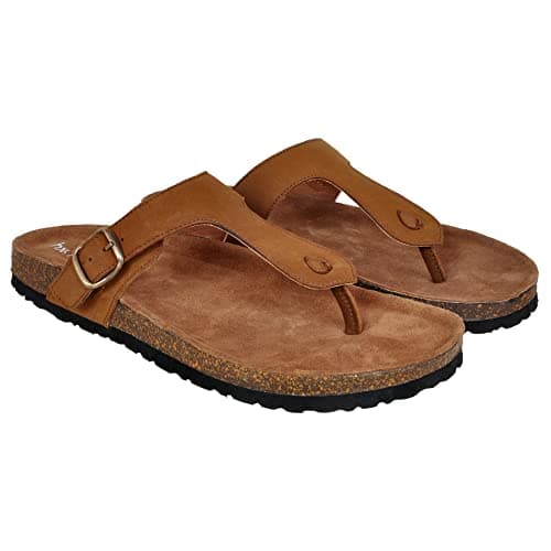 Hx London Genuine Nubuck Leather Brown Slipon Adjustable Sandals for All Day & Ethnic Wear | Genuine Cork Sandal for men | Size - 6