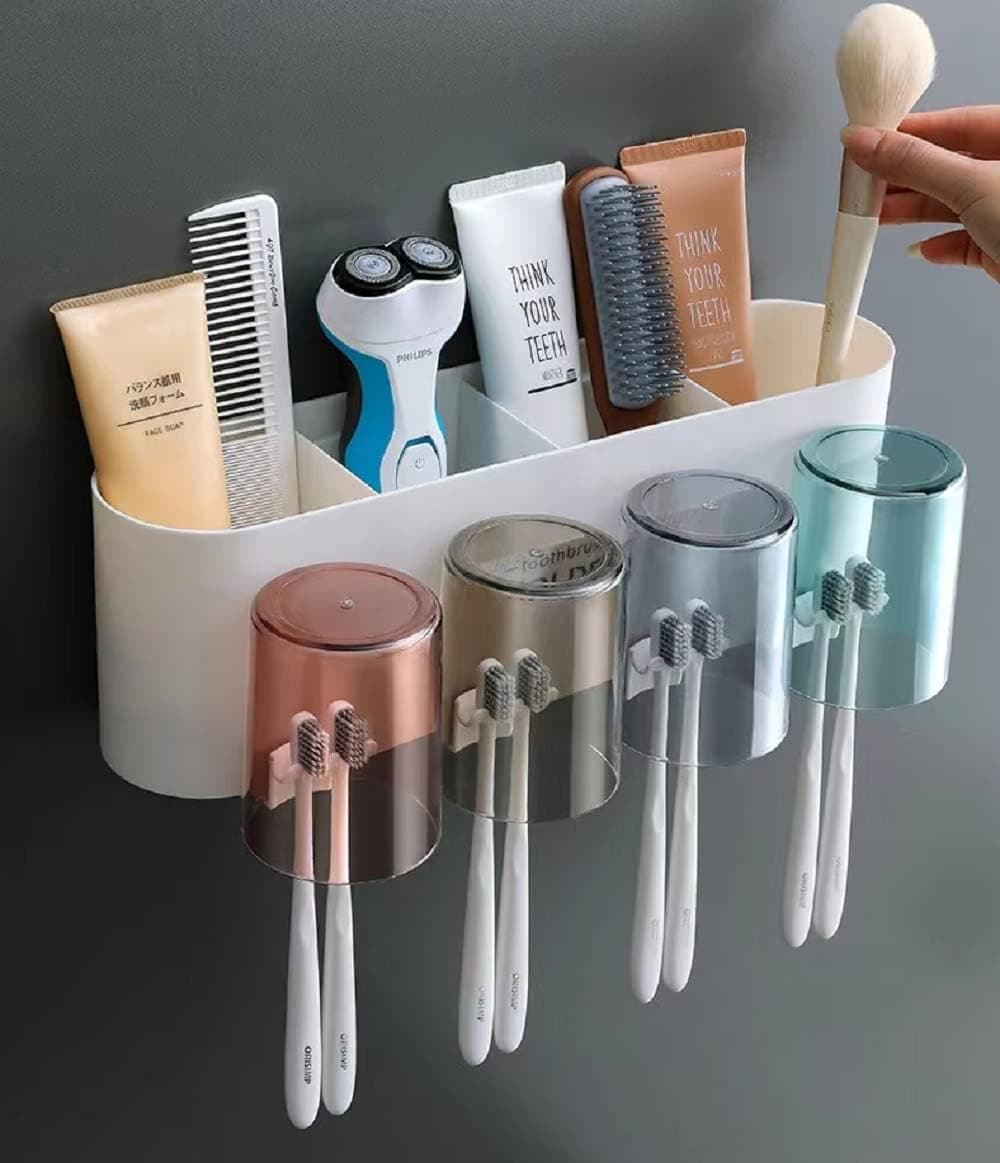 Toothbrush Holder Wall Mounted, Tooth Brushes Holder, for Bathroom, Brush Holder for Bathroom Wall Mounted (4 Cup)