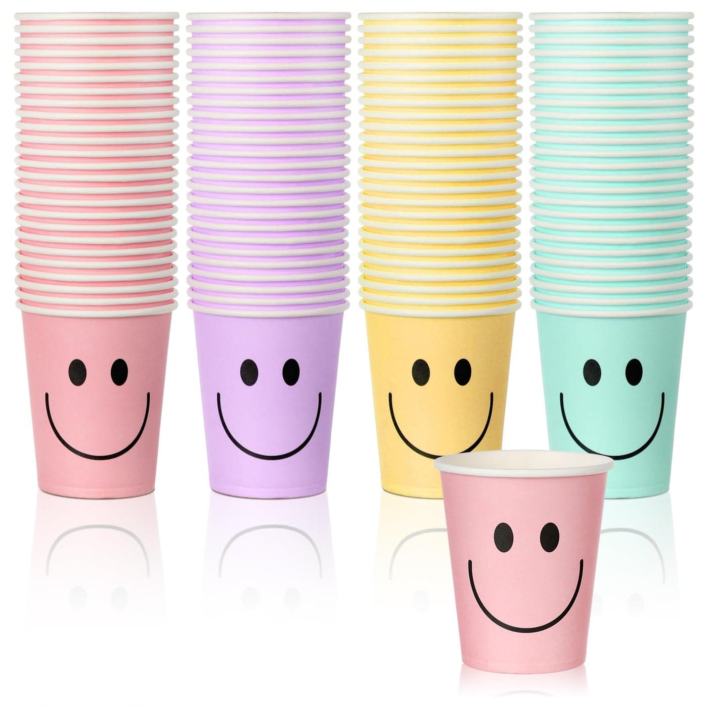 Layhit 100 Pcs 9 oz Smile Face Drink Cups Pastel Paper Cups Disposable Pastel Cups Cute Happy Pastel Birthday Party Decorations for Girls Birthday Decorations Bachelorette Party Cool Drinkware