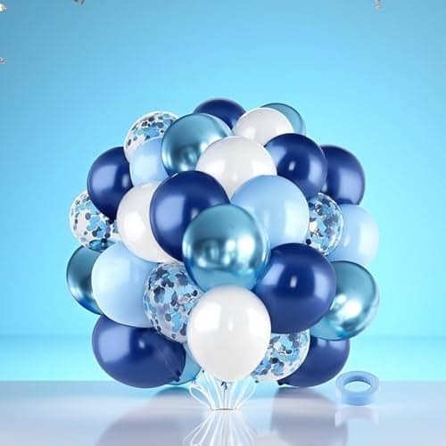Toys Treasure 50 pcs Metallic Blue White Balloons for Birthday decoration celebration Anniversary baby shower Girls Boys Men Women (Pack of 50) (Baby Blue White)