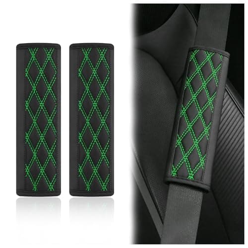 wedfish 2PCS Car Seat Belt Cover PadsLeather Seatbelt Covers Protect Shoulder and Neck Car Accessories InteriorUniversal Car Seat Strap Pads Car Decorations for Most Cars Trucks BlackGreen