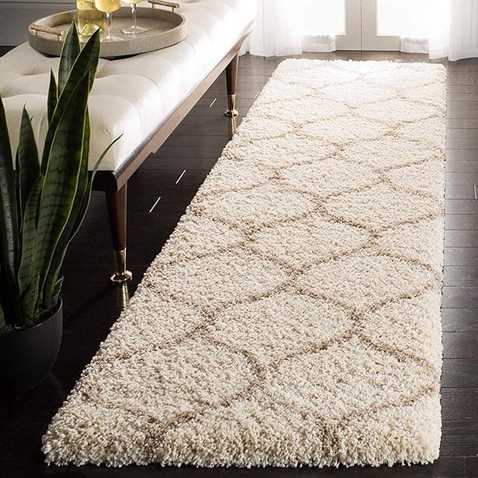 Banchmark Home Furnishings Modern Shag Runner Rug – Soft & Plush Moroccan Trellis Design for Hallway, Bedroom, and Living Room – Non-Slip & Stain-Resistant (Mandir Ivory Beige, 2x5Ft)