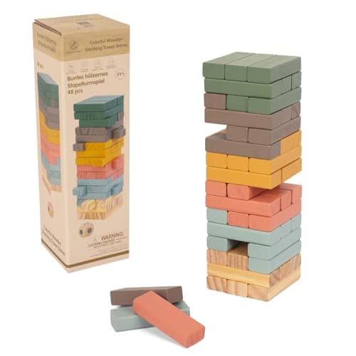 Wooden Blocks Stacking Games 48PCS Tumbling Stacking Blocks Game for Kids and Families Wood Colorful Balancing Blocks Montessori Toys for Kids