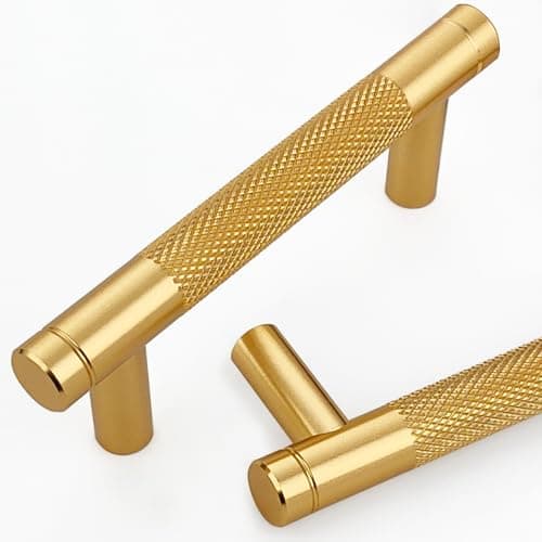 Gutuwellea 12 Pack 3 Inch 76 mm Gold Knurled Cabinet Handles Cabinet Pulls Aluminum Handles Knurled Drawer Pulls Oxidation Finish with Diamond Pattern 4 Length 3 Hole Center