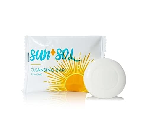 Sun + Sol Bulk Luxurious Cleansing Bar With Warm Coconut & Vanilla Fragrances, Pleat Wrapped Travel Size Toiletries, Mini Hotel Amenities