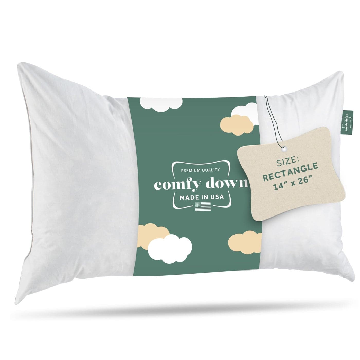 ComfyDown Decorative Throw Pillow Insert Down and Feather Fill 100 Cotton Cover 233 Thread Count Made in USA 14 X 26