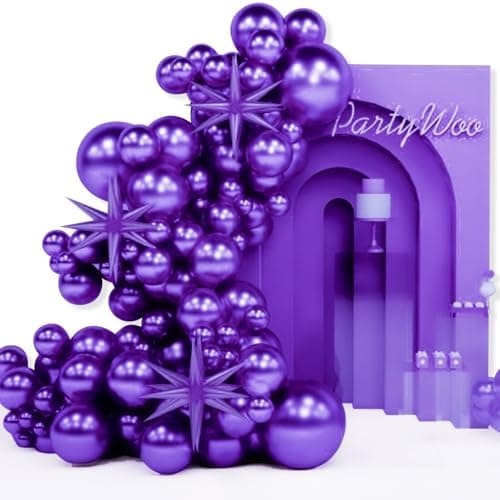 PartyWoo Dark Purple Star Balloons 110pcs Different Sizes 18 12 10 5 Inch Pack 22 Inch Purple Spike Star Explosion Foil Mylar Balloon Arch Kit for Birthday Wedding Party Decorations PurpleY16