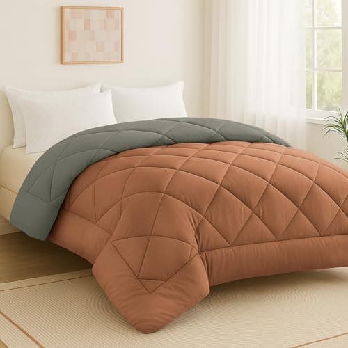 Homestan 200 GSM Reversible Comforter Double Bed, Soft Quilted AC Blanket for Summer (84x90 inches, Brown & Grey)